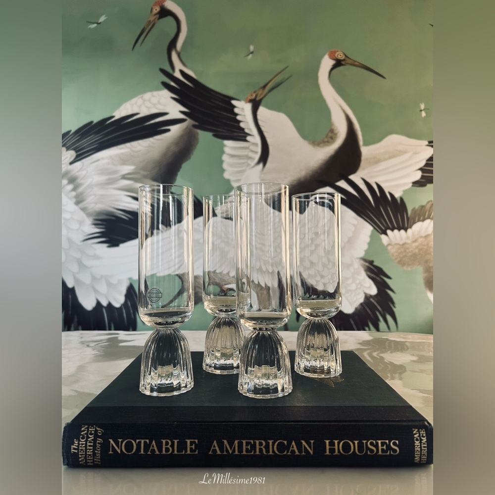 Vintage Mid-Century Hand-Blown Crystal Cordial Glasses Set of 4 | France |